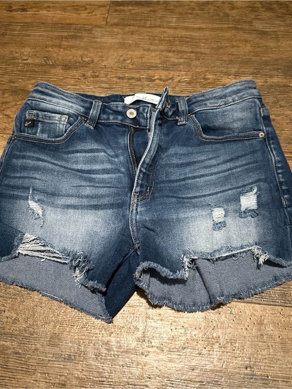 KanCan Washed Blue Distressed Denim Shorts